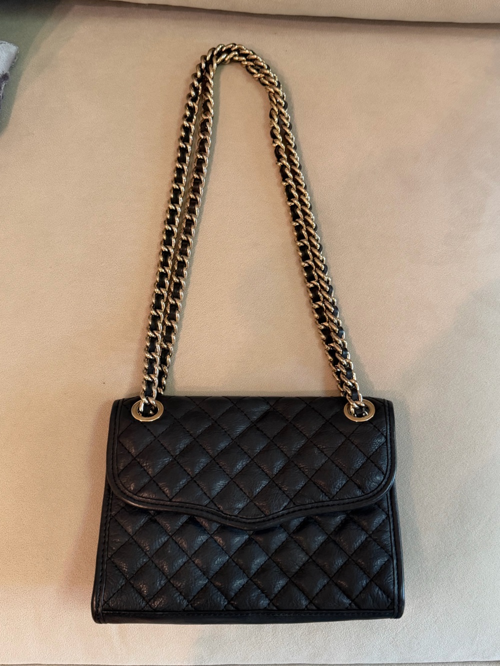 Rebecca Minkoff Black Quilted Shoulder Bag with Gold Chain